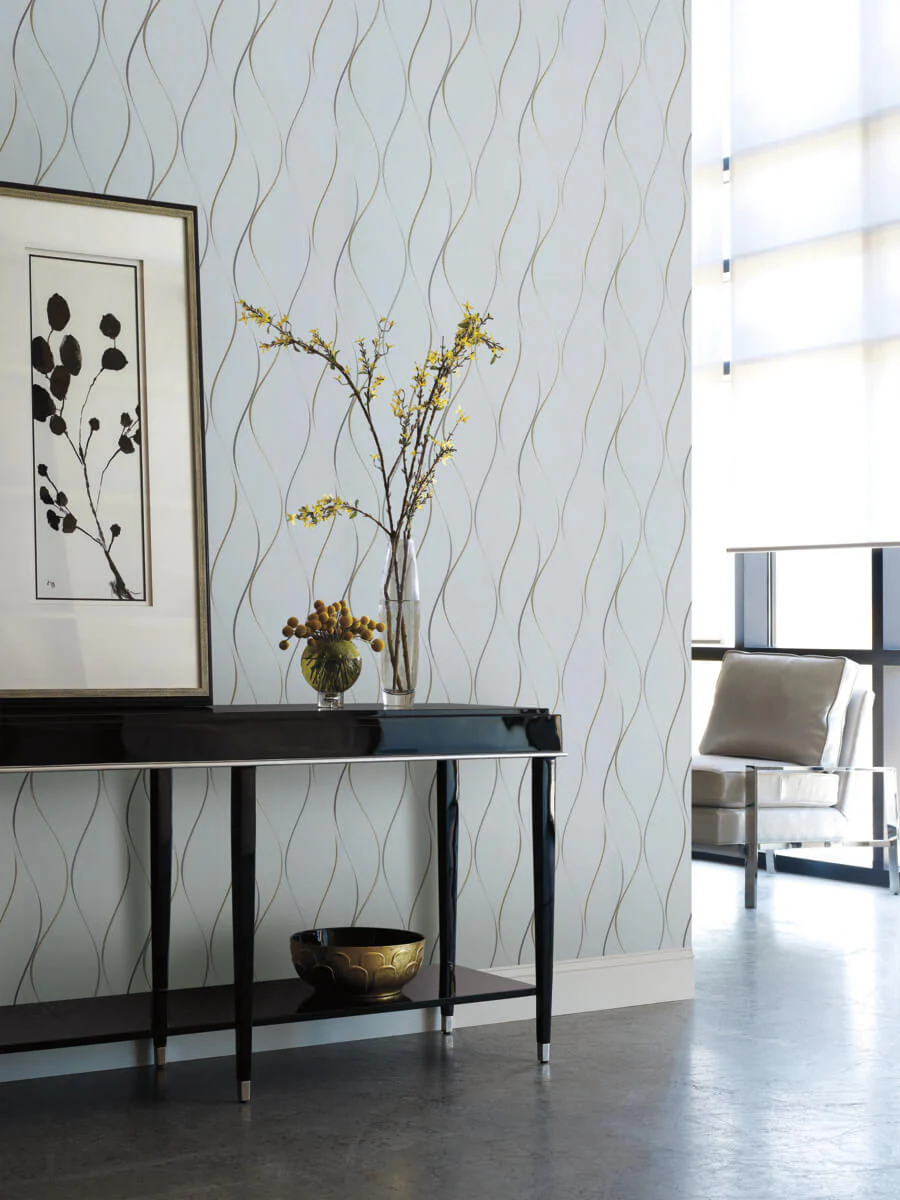 Antonina Vella Dazzling Dimensions Wavy Stripe Wallpaper - Light Blue - Image 3