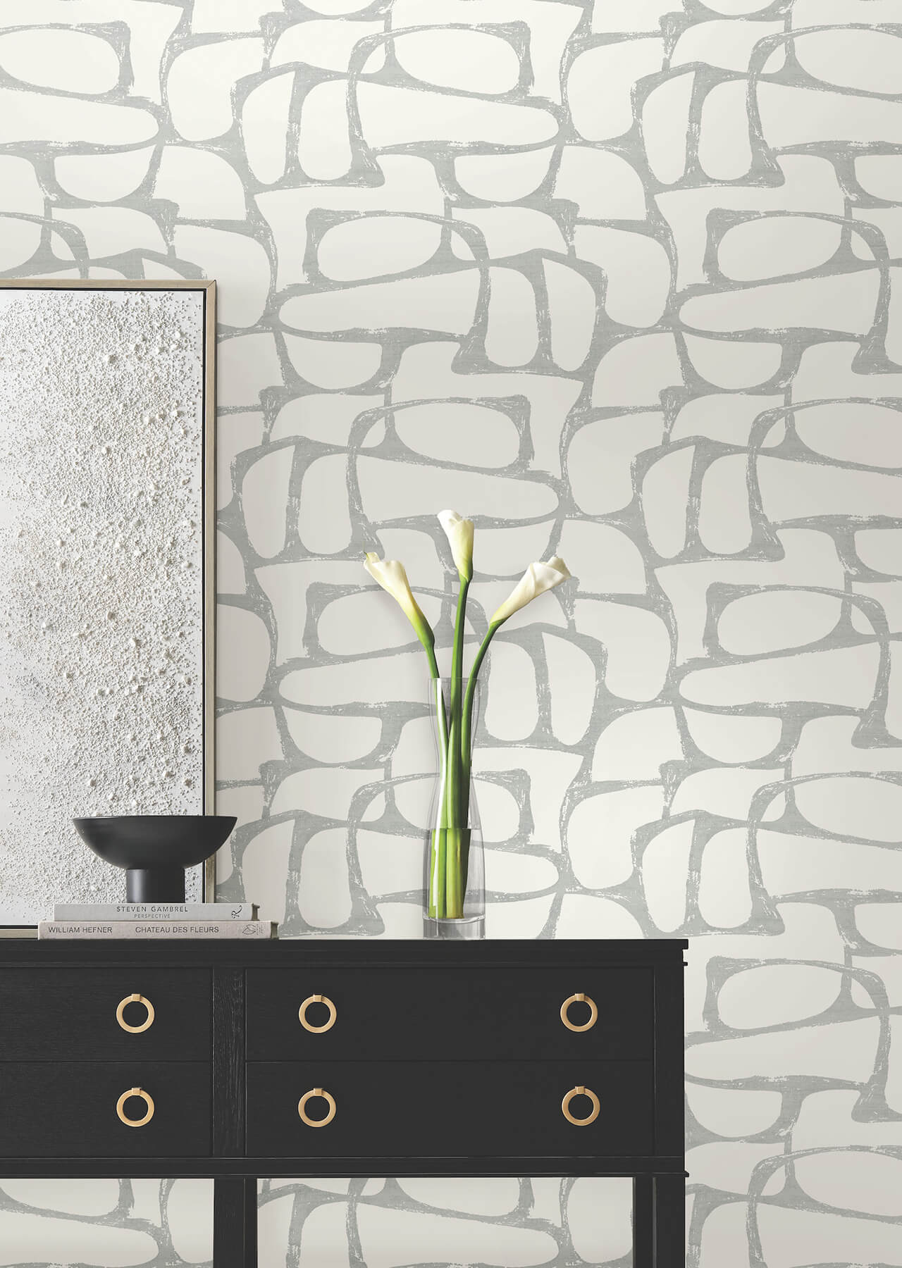 Candice Olson Decadence Craftsman Geometric Wallpaper - White & Silver - Image 3