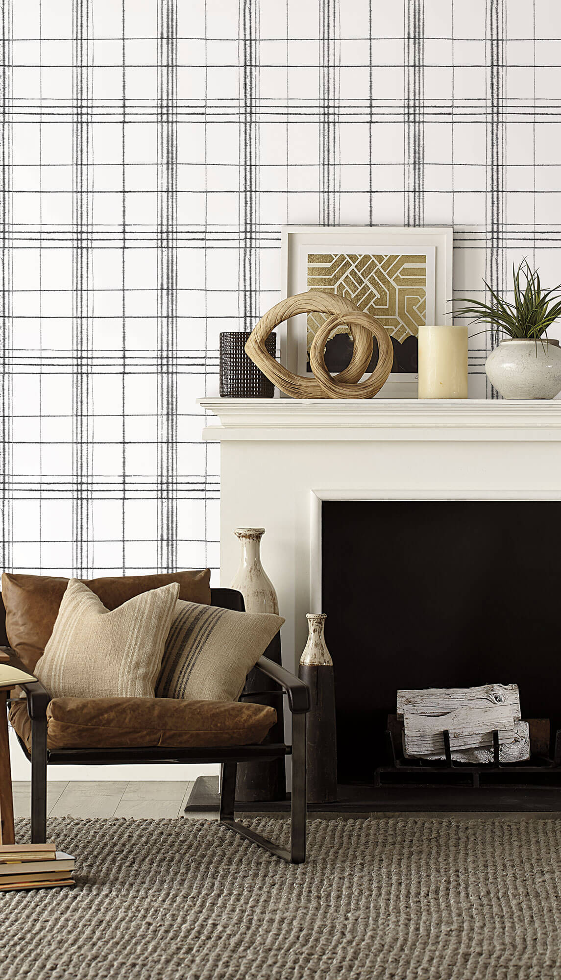 York Simply Farmhouse Plaid Wallpaper - Black & White - Image 3
