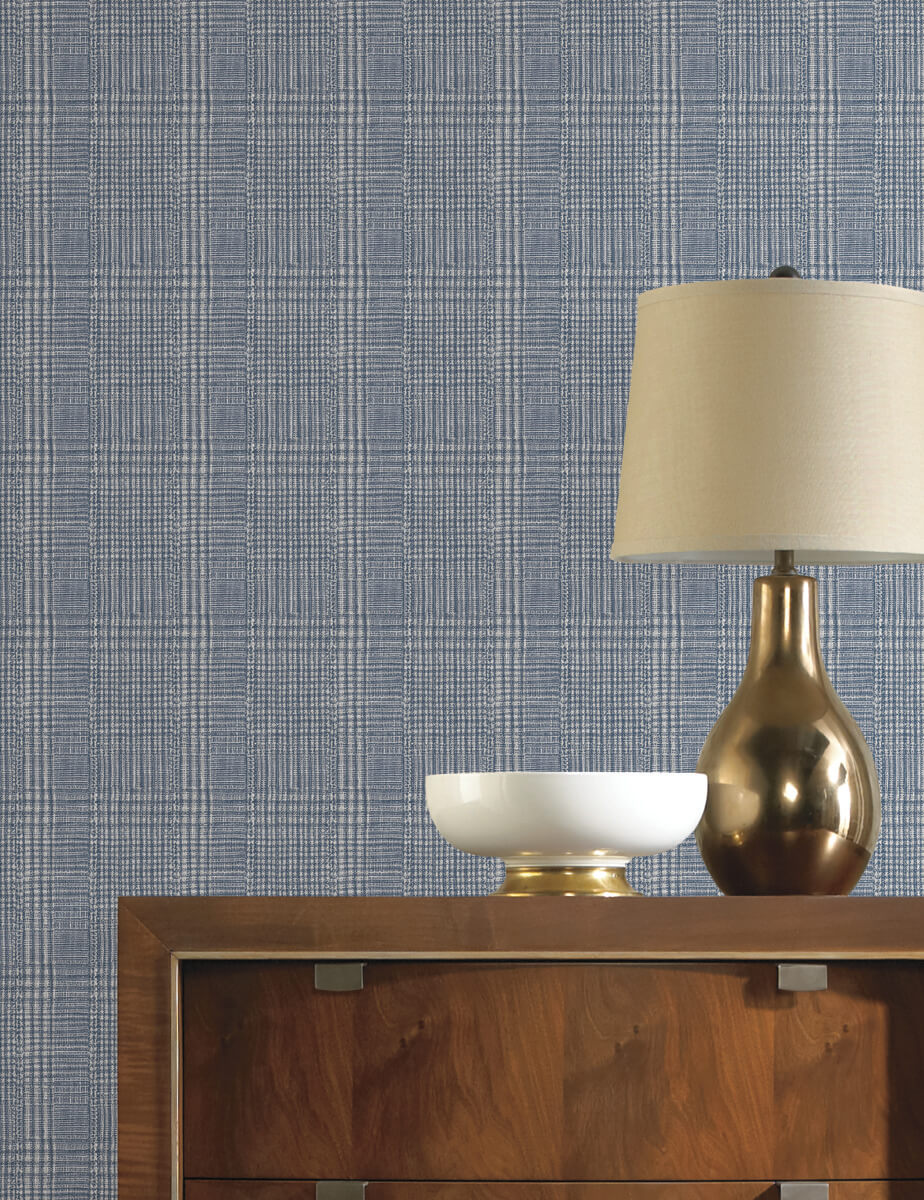 Ronald Redding Traveler Shirting Plaid Wallpaper - Blue - Image 3