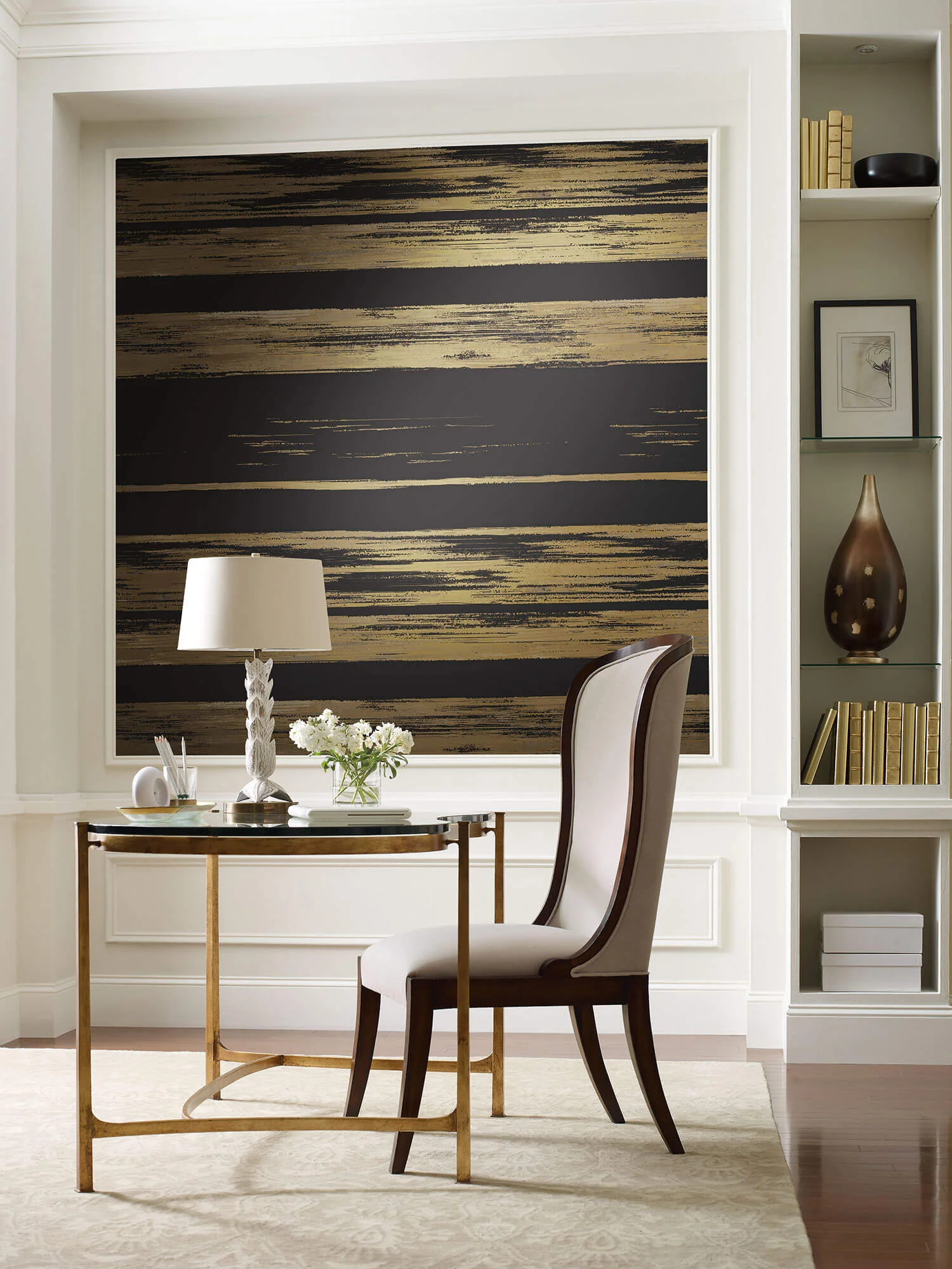 Ronald Redding 24 Karat Horizontal Dry Brush Wallpaper - Black & Gold - Image 3