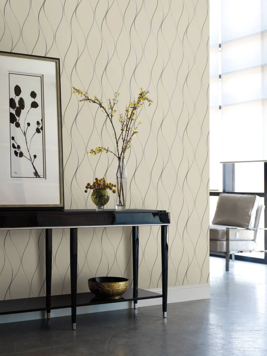 Antonina Vella Dazzling Dimensions Wavy Stripe Wallpaper - Beige - Image 3